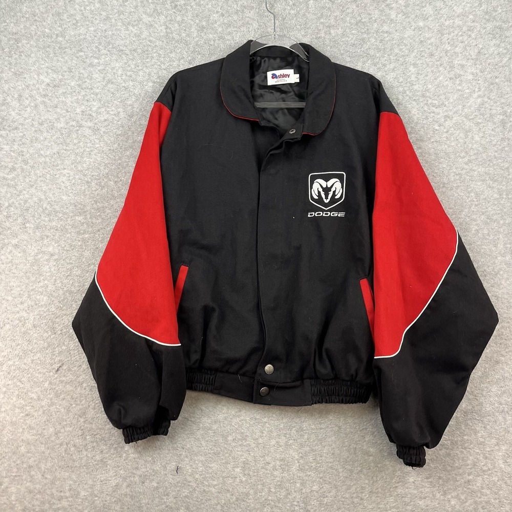 Vintage Dodge Jacket Racing Cotton Bomber Ashley L USA MADE 90s Black Red Car